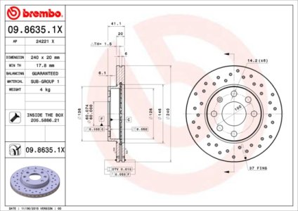 Tarcza hamulcowa BREMBO 09.8635.1X 0569021