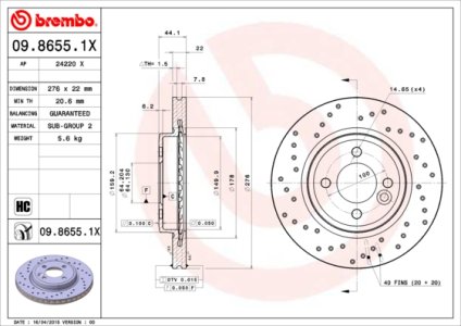 Tarcza hamulcowa BREMBO 09.8655.1X 34111502891