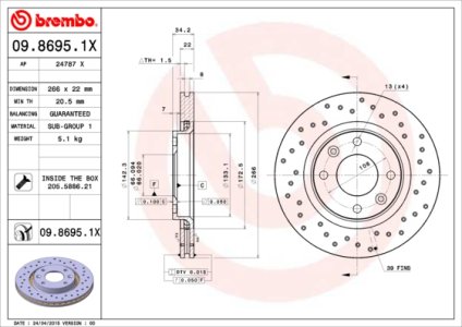 Tarcza hamulcowa BREMBO 09.8695.1X 4246W7