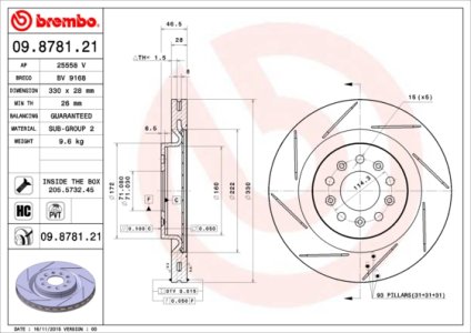 Tarcza hamulcowa BREMBO 09.8781.21 4G432C026AE
