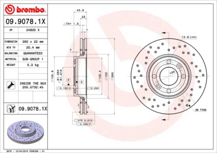 Tarcza hamulcowa BREMBO 09.9078.1X 7701207795