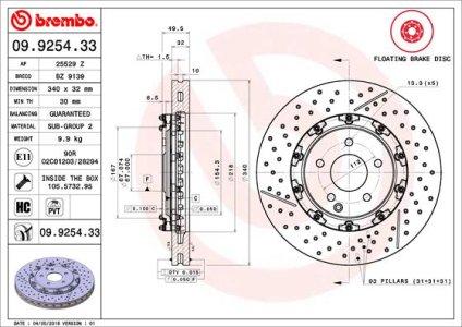 Tarcza hamulcowa BREMBO 09.9254.33 1714210012