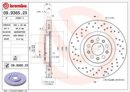 Tarcza hamulcowa BREMBO 09.9365.2X 51767384