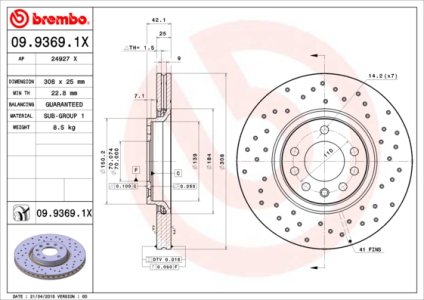 Tarcza hamulcowa BREMBO 09.9369.1X 0569061