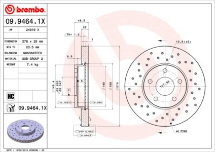 Tarcza hamulcowa BREMBO 09.9464.1X 1223663