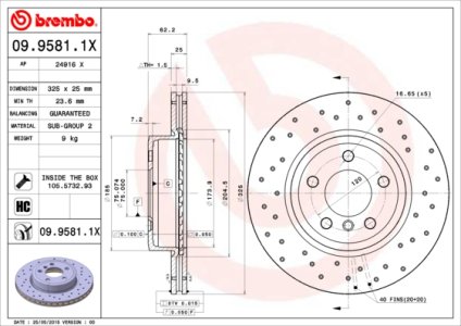 Tarcza hamulcowa BREMBO 09.9581.1X 34113400151