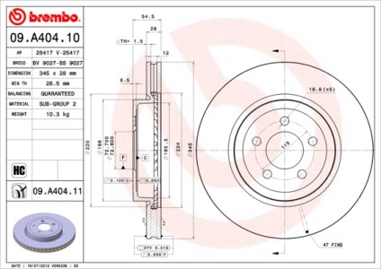 Tarcza hamulcowa BREMBO 09.A404.11 4779197AB