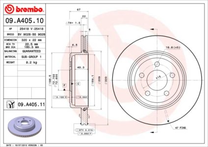 Tarcza hamulcowa BREMBO 09.A405.11 4779209AC