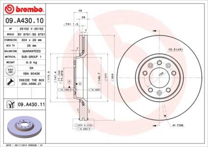 Tarcza hamulcowa BREMBO 09.A430.11 424925