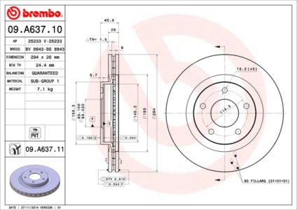 Tarcza hamulcowa BREMBO 09.A637.11 5105514AA