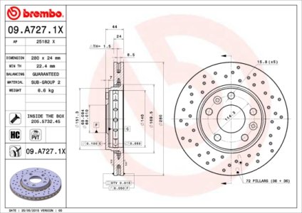 Tarcza hamulcowa BREMBO 09.A727.1X 402060010R