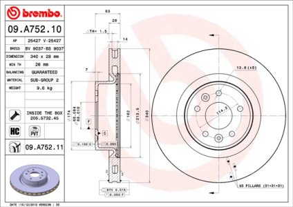 Tarcza hamulcowa BREMBO 09.A752.11 402060012R