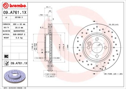 Tarcza hamulcowa BREMBO 09.A761.1X 34116774985
