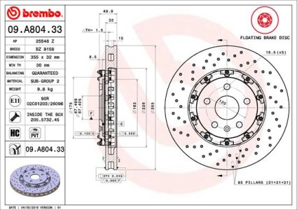Tarcza hamulcowa BREMBO 09.A804.33 569068