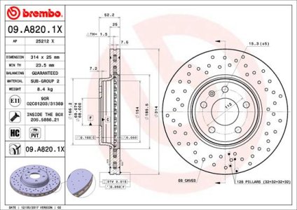 Tarcza hamulcowa BREMBO 09.A820.1X 8K0615301