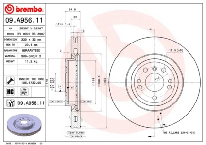 Tarcza hamulcowa BREMBO 09.A956.11 1664210612