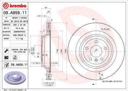 Tarcza hamulcowa BREMBO 09.A959.11 1664230112