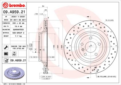 Tarcza hamulcowa BREMBO 09.A959.21 1664230412