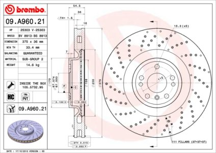 Tarcza hamulcowa BREMBO 09.A960.21 1664210912