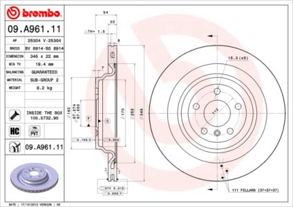 Tarcza hamulcowa BREMBO 09.A961.11 1664230212