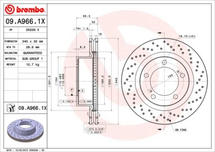 Tarcza hamulcowa BREMBO 09.A966.1X 4351260180