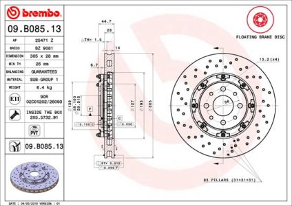 Tarcza hamulcowa BREMBO 09.B085.13 51885455