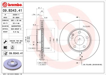 Tarcza hamulcowa BREMBO 09.B343.41 2464210012