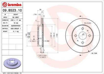 Tarcza hamulcowa BREMBO 09.B523.10 4351297402