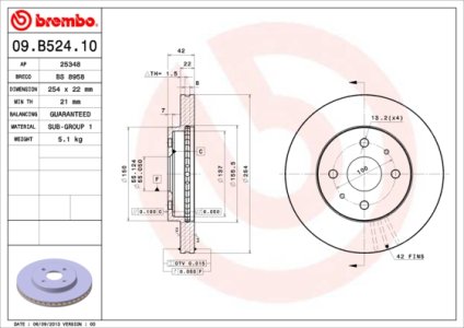 Tarcza hamulcowa BREMBO 09.B524.10 43512B1030