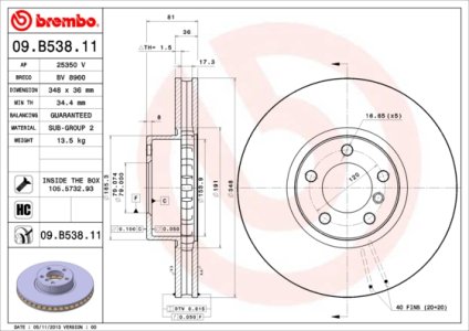 Tarcza hamulcowa BREMBO 09.B538.11 34116767353