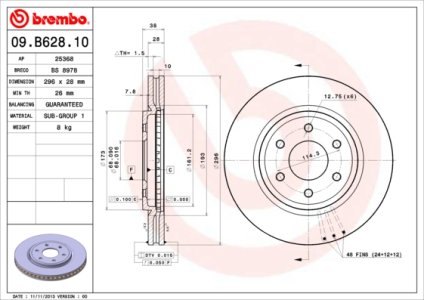 Tarcza hamulcowa BREMBO 09.B628.10 40206EB300