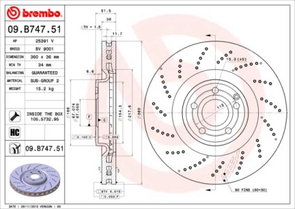 Tarcza hamulcowa BREMBO 09.B747.51 2184210212