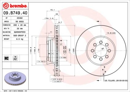Tarcza hamulcowa BREMBO 09.B749.40 9054210012