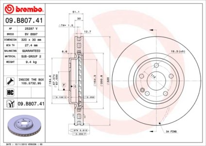 Tarcza hamulcowa BREMBO 09.B807.41 2464212612