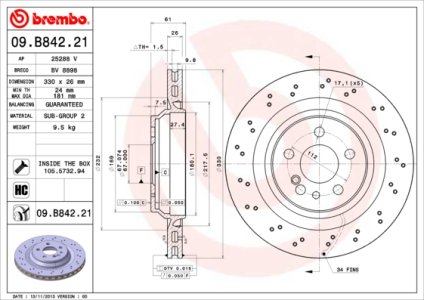 Tarcza hamulcowa BREMBO 09.B842.21 2204230912