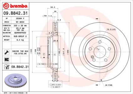Tarcza hamulcowa BREMBO 09.B842.31 2304230812