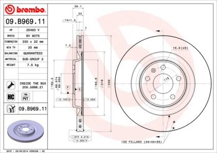 Tarcza hamulcowa BREMBO 09.B969.11 4H0615601D