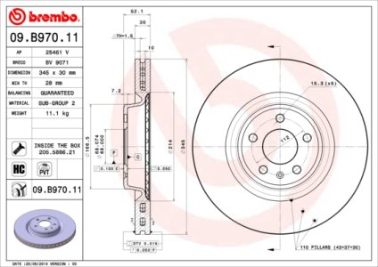 Tarcza hamulcowa BREMBO 09.B970.11 4G0615301
