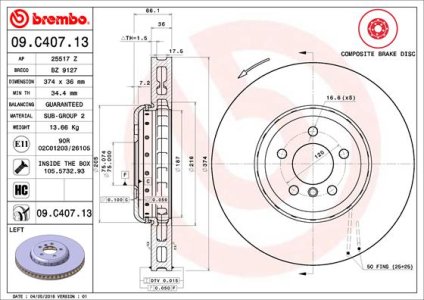 Tarcza hamulcowa BREMBO 09.C407.13 34116785675