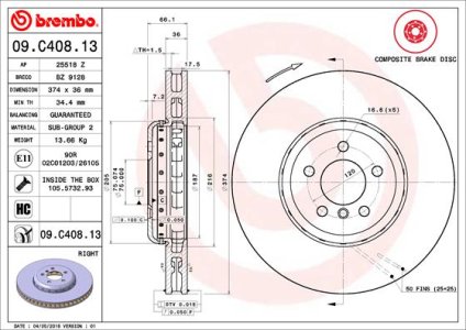 Tarcza hamulcowa BREMBO 09.C408.13 34116785676