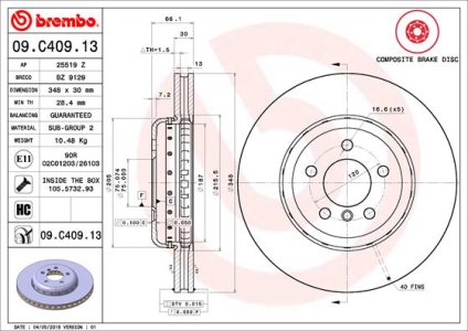 Tarcza hamulcowa BREMBO 09.C409.13 34116775277