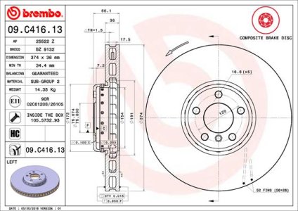 Tarcza hamulcowa BREMBO 09.C416.13 34116783777