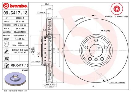 Tarcza hamulcowa BREMBO 09.C417.13 34116783778