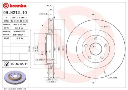 Tarcza hamulcowa BREMBO 09.N212.11 5290733AA