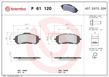 Klocki hamulcowe BREMBO P61120X 1610428780 PEUGEOT 308 II 13-21 przód