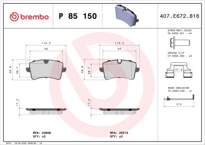 Klocki hamulcowe BREMBO P85150X 4G0698451A AUDI A6 11- tył