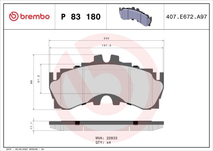 Klocki hamulcowe BREMBO P83180 0446511010 LEXUS LS 500 17- przód