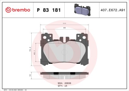 Klocki hamulcowe BREMBO P83181 0446611010 LEXUS LS 500 17- tył
