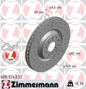 Tarcza hamulcowa ZIMMERMANN 600.3243.52 1K0615301AD