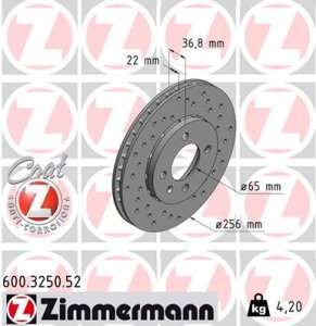 Tarcza hamulcowa ZIMMERMANN 600.3250.52 1S0615301